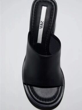 Zara Black Leather Slide Mule - Women's